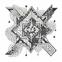 A tattoo design incorporating geometric shapes and typography, utilizing negative space to create a visually striking composition tattoo design idea
