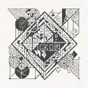 A tattoo design incorporating geometric shapes and typography, utilizing negative space to create a visually striking composition tattoo design idea
