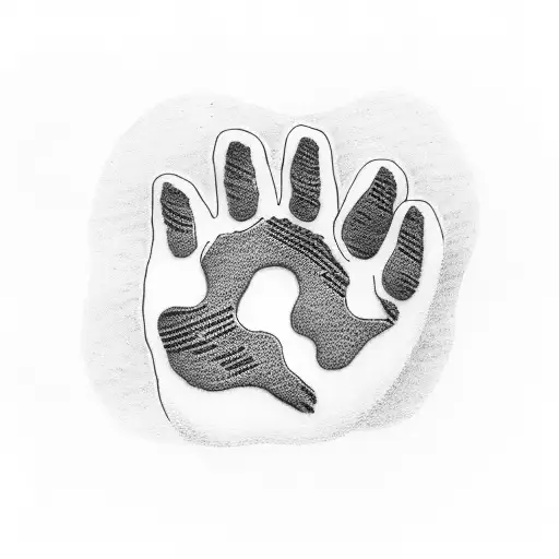 a doggie paw  with a girl hand tattoo design idea