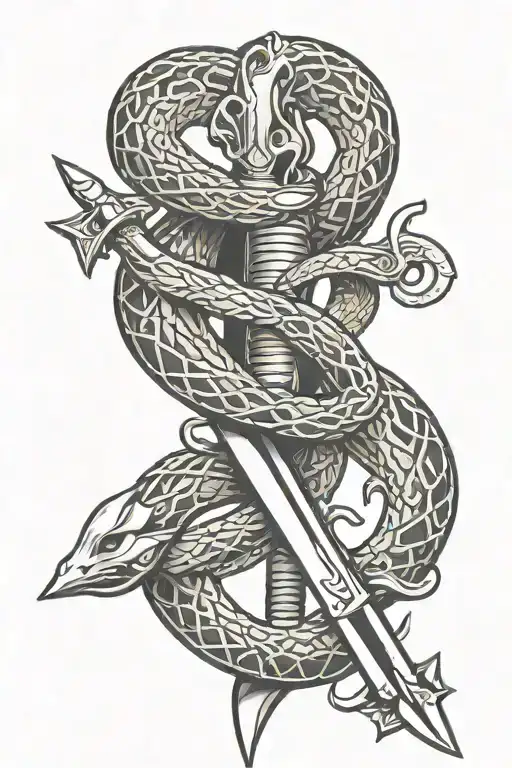 sword and snakes intertwined tattoo design idea