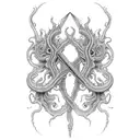 lovecraftian style eldritch horror sword tattoo design idea