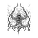 lovecraftian style eldritch horror sword tattoo design idea