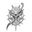lovecraftian style eldritch horror sword tattoo design idea