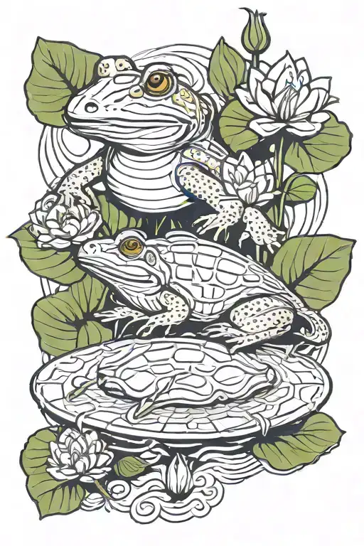 airboat prop and bullfrog sitting on a lilypad tattoo design idea