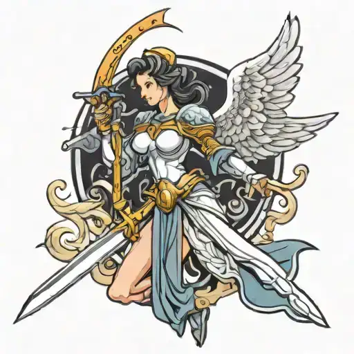 Woman angel knight sword tattoo design idea