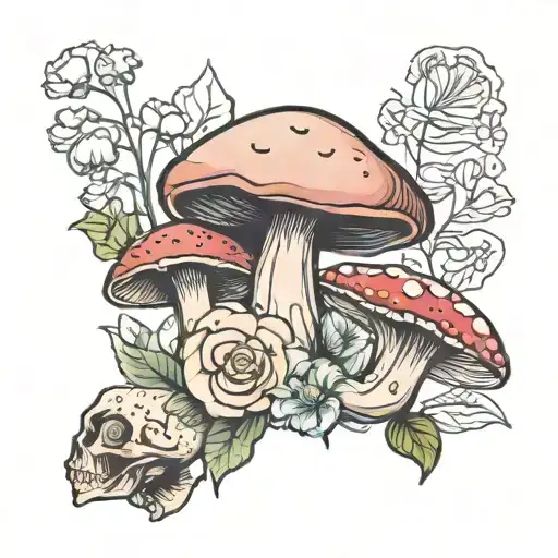 Linnea flower and Karl-Johan mushroom tattoo design idea
