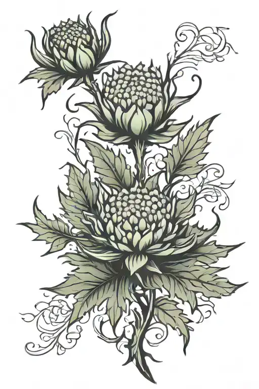 thistle and maple leaf intertwined tattoo design idea