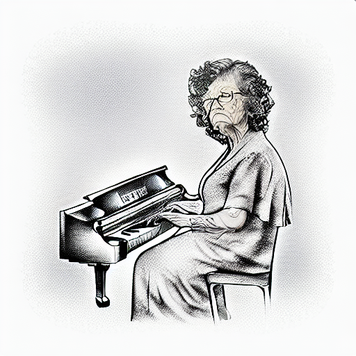 Memorial grandma with piano and rose tattoo design idea