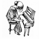 Memorial grandma with piano and rose tattoo design idea