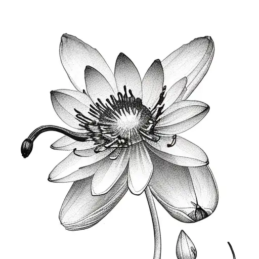 water lily, snow drop, daisy, morning glory, cosmos, and holly berry tattoo design idea