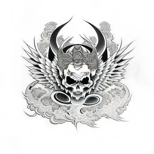gothic style graffiti angels and demons chest piece  tattoo design idea