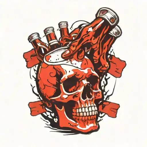 beer bottle skull hands reaching tattoo design idea