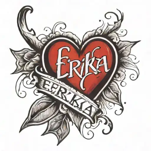 broken heart with name "Erika" tattoo design idea