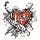 broken heart with name "Erika" tattoo design idea