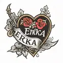 broken heart with name "Erika" tattoo design idea
