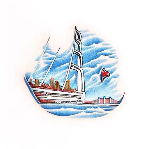 clipper ship with Golden Gate Bridge background  tattoo design idea