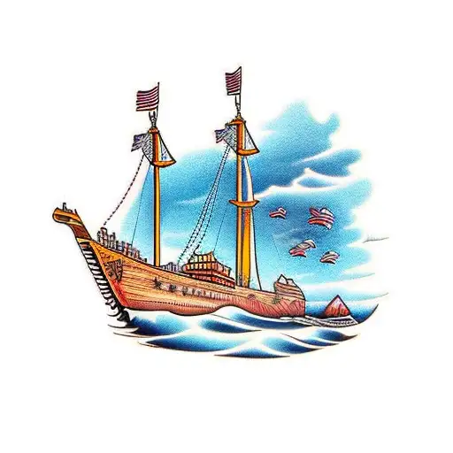 wooden ship leaving San francisco tattoo design idea