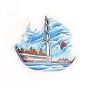 clipper ship with Golden Gate Bridge background  tattoo design idea