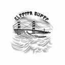 clipper ship with Golden Gate Bridge background  tattoo design idea
