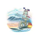 clipper ship with Golden Gate Bridge background  tattoo design idea