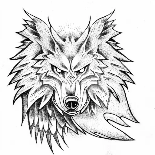 Angry Wolf with angel wings tattoo design idea