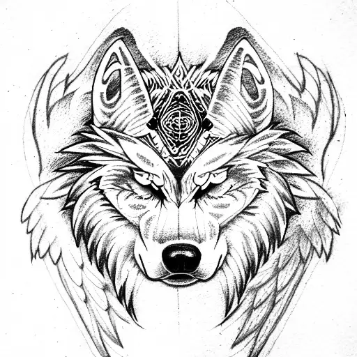 Angry Wolf with angel wings tattoo design idea