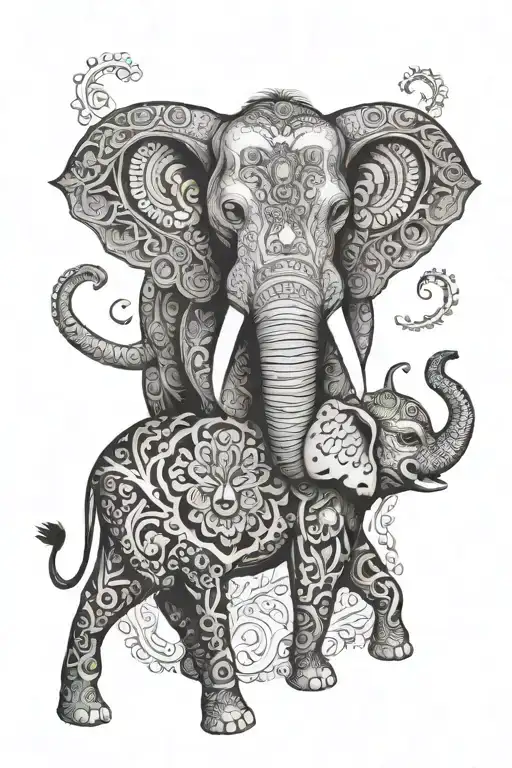 mandala elephant and leopard surrounded tattoo design idea