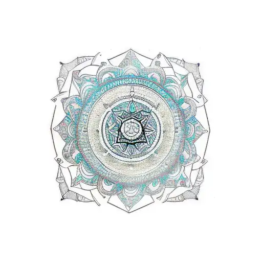 An intricate mandala design with Crypto signs as the focal  points tattoo design idea