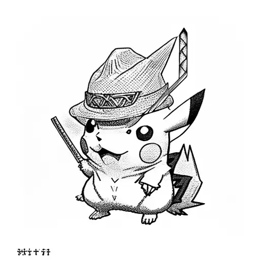 pikachu with a straw hat on a Zelda dragon tattoo design idea