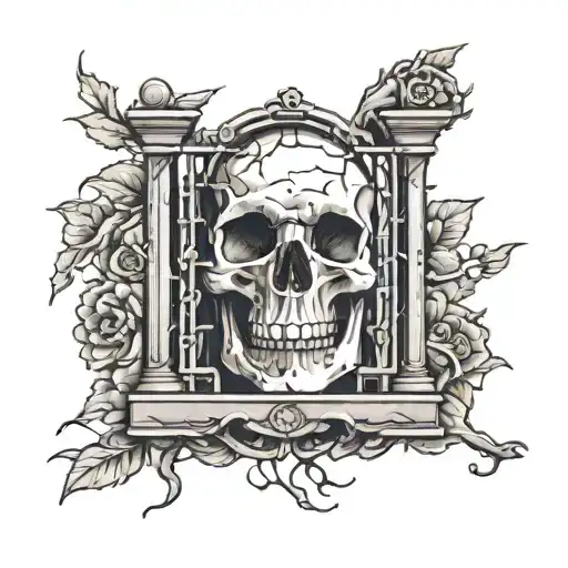 grave stone with a cage shattered tattoo design idea