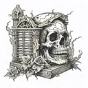 grave stone with a cage shattered tattoo design idea