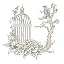 tattoo sleeve with witch, cage, grave, and flowers tattoo design idea