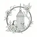 tattoo sleeve with witch, cage, grave, and flowers tattoo design idea