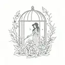 tattoo sleeve with witch, cage, grave, and flowers tattoo design idea