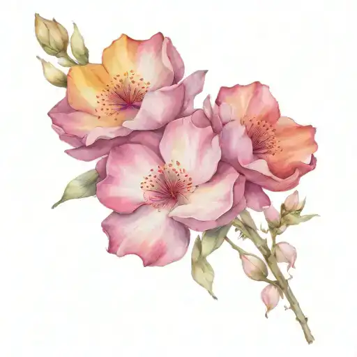 A tattoo with three flowers months January August and November with names written in the stems Noah Liliana Oscar tattoo design idea