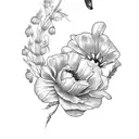 one Sweet pea Flower and one Aster Flower tattoo design idea
