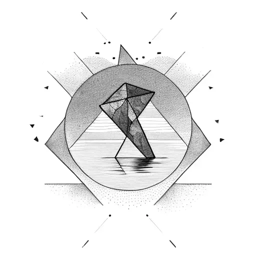 A minimalist triangle formed by the silhouette of a palm tree against a setting sun over the sea tattoo design idea