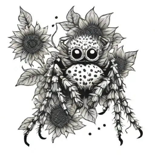 jumping spider sunflower field and apple tree tattoo design idea
