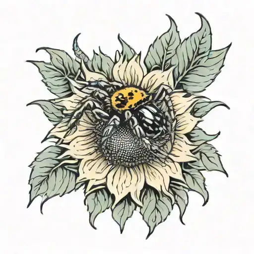 sunflower with jumping spider tattoo design idea