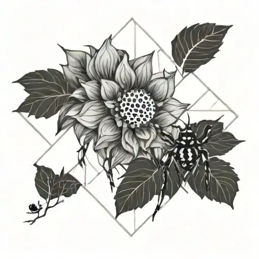 jumping spider sunflower field and apple tree tattoo design idea