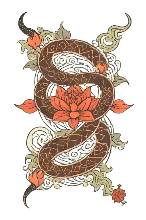 Ouroboros tattoo with kaizen japanese word inside the center with cloud and mandala red lotus design  tattoo design idea