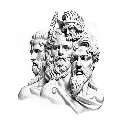 Greek mythology full sleeve, hades, socrates, marcus aurelius, hercules, adonis tattoo design idea