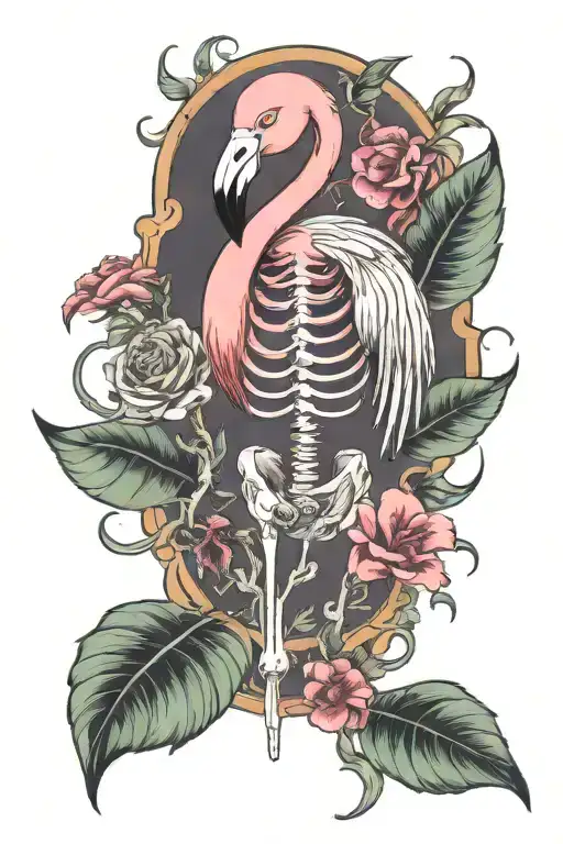 flamingo skeleton looking tattoo design idea