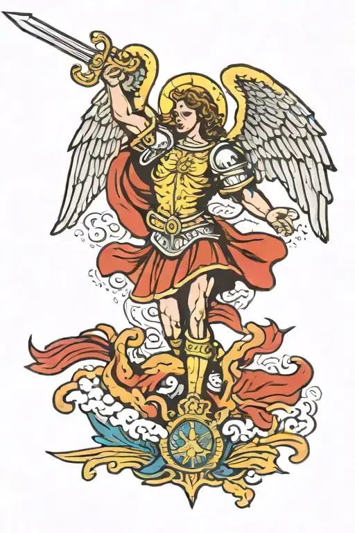 saint michael killing tattoo design idea