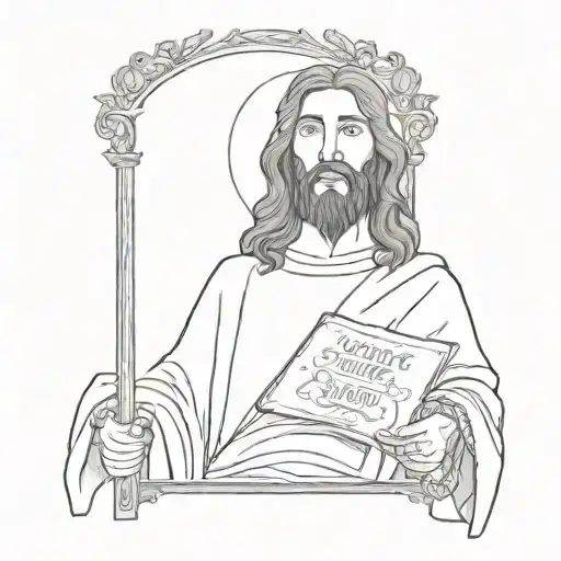 jesus holding a sign that says the gallery tattoo design idea