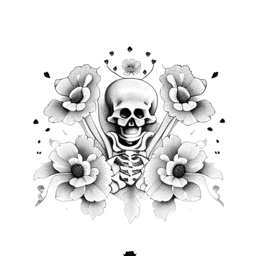 Skeleton hands with poppy flowers tattoo design idea