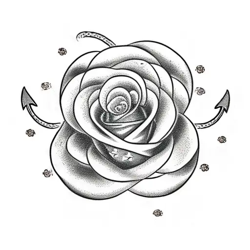 an anchor intertwined with roses, in black and white tattoo design idea