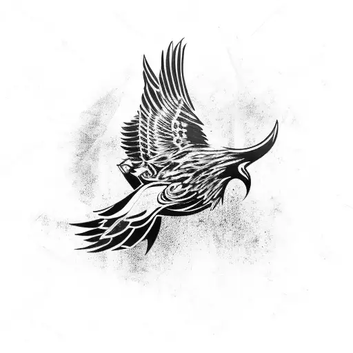 tribal wolf with raven in flight tattoo design idea