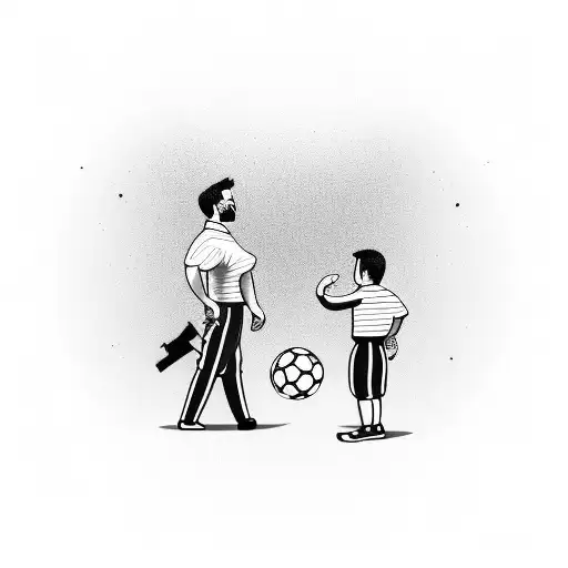 "Father and son, both in Vasco jerseys, at São Januário stadium entrance, both facing away: a perfect tattoo scene." tattoo design idea