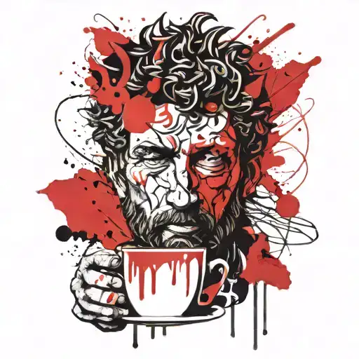 Marcus Aurelius face on the left side, on the right side a cup tattoo design idea